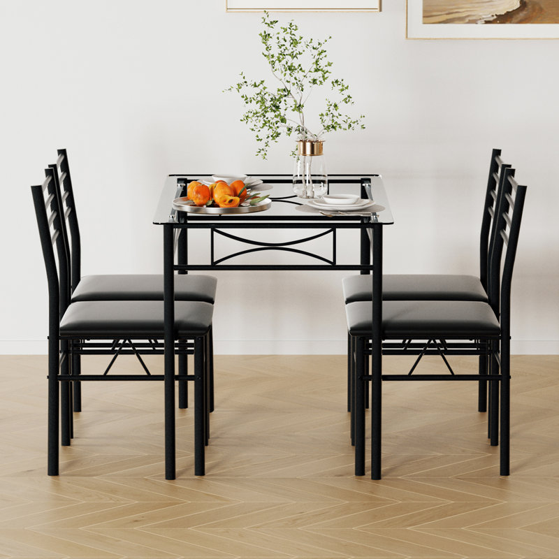 Glass top dining table set 4 chairs discount